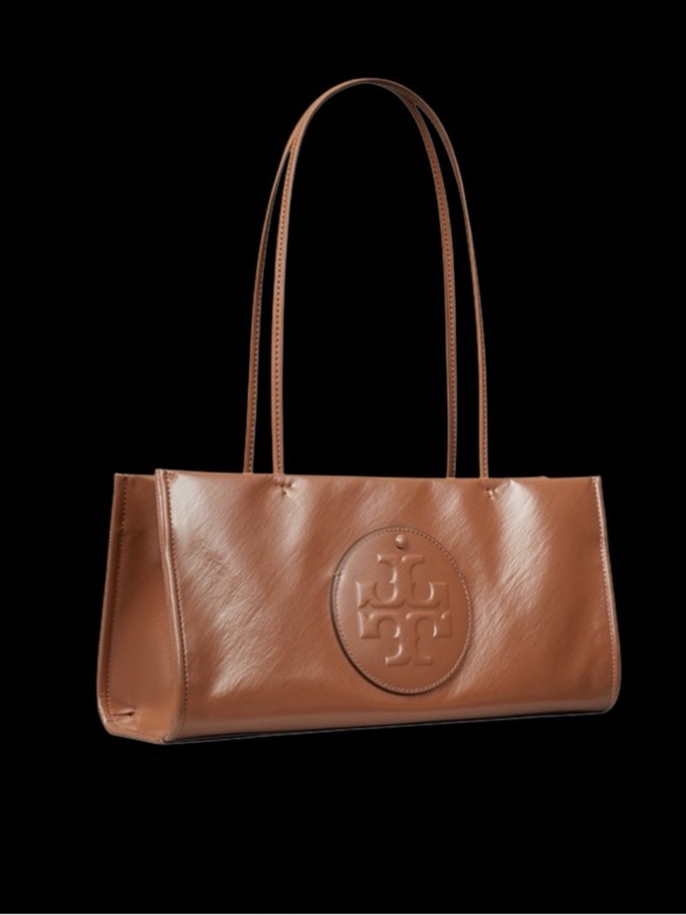 Tory Burch Cognac Leather Shoulder Bag with Embossed Logo